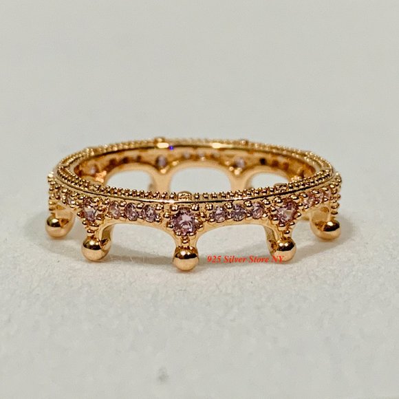 Pandora Rose Gold Pink Sparkling Crown Ring 187087CZ - Picture 7 of 9